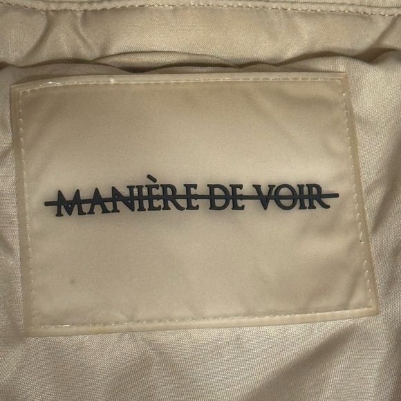Maniere De Voir Women's Long Jacket Puffer 4 S M 6 8 Taupe Tan Cream Zipper Warm - Picture 11 of 11